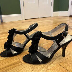 Strappy Black Satin Sandles with Rose Details by the Touch of Nina